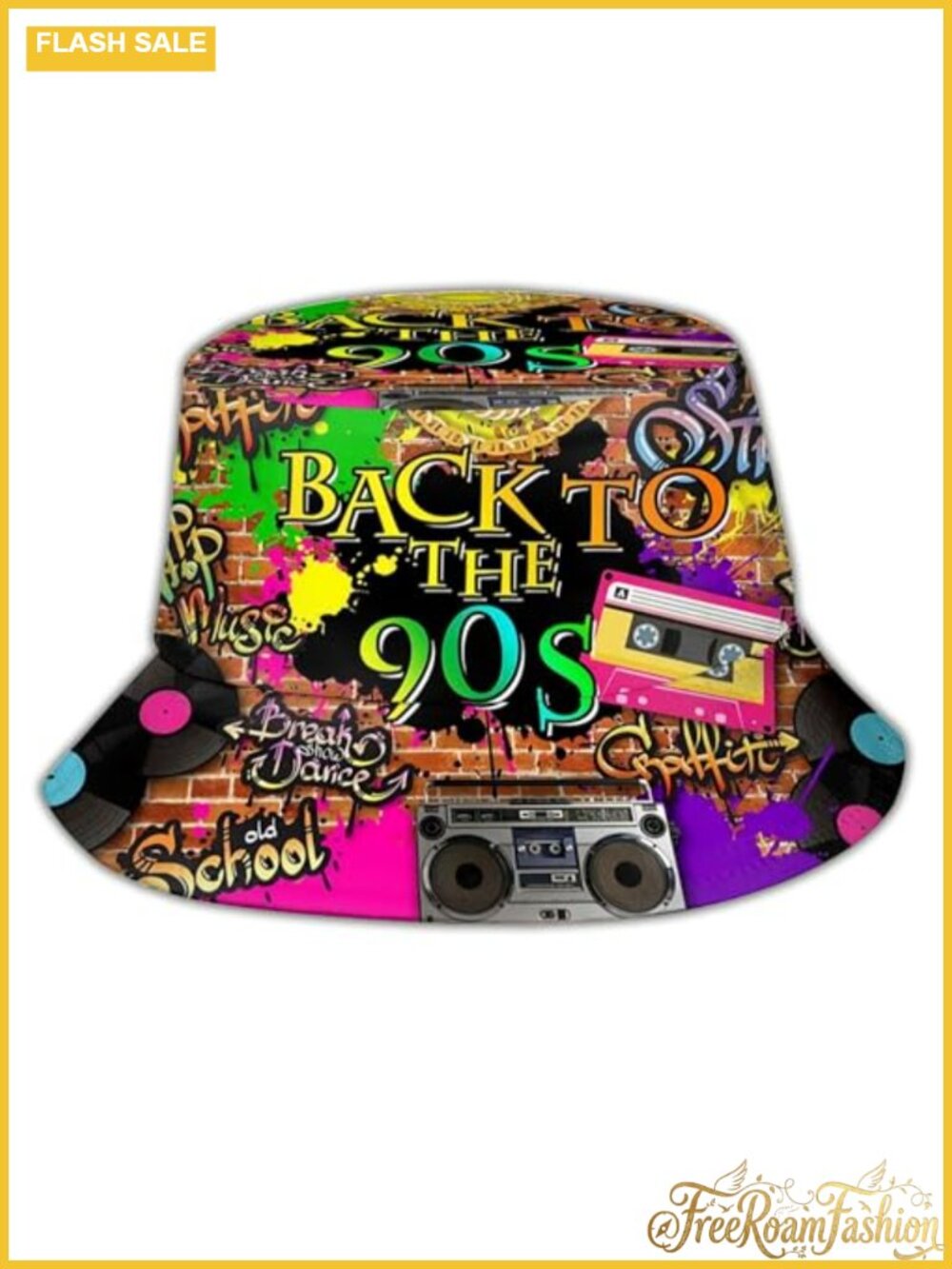 Retro 90s Bucket Hat Packable Sun Cap Rave Festival Unisex Adult